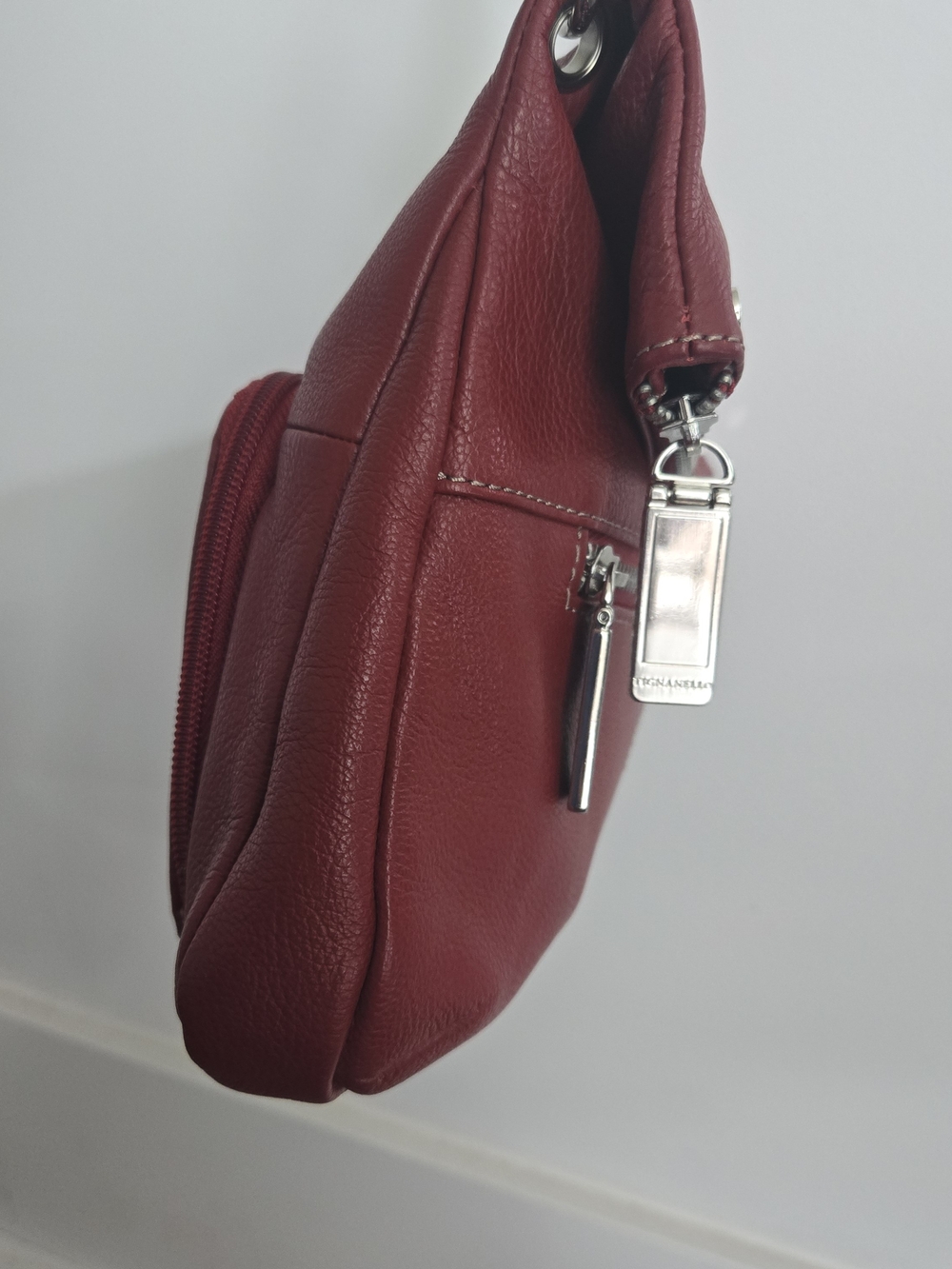 Y2K Vtg Tignanello Womens Red Pebbled Leather Crossbody Purse Handbag Med Size - Picture 11 of 16